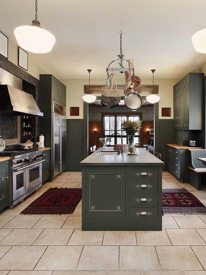 Green kitchen interior